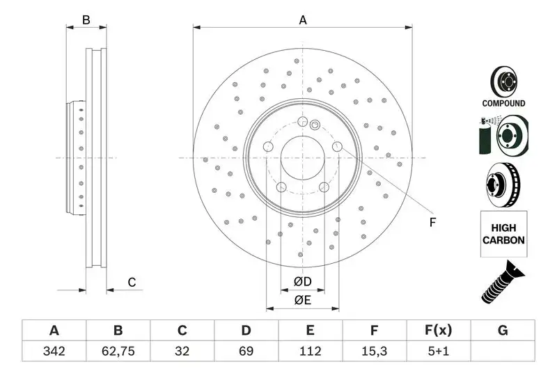 BOSCH 0986479G40 Ön Fren Diski A0004212212 resmi