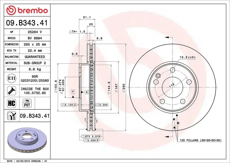 BREMBO 09.B343.41 Ön Fren Diski A2464211112 resmi