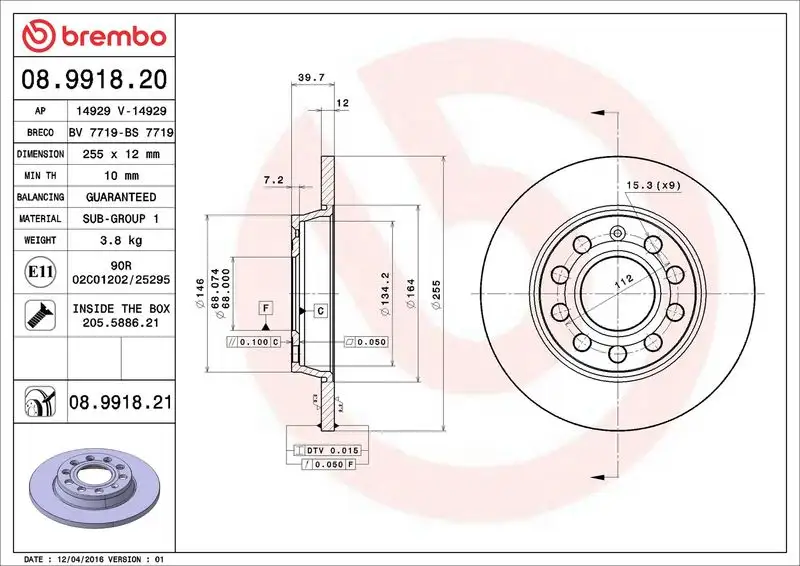 BREMBO 08.9918.21 Arka Fren Diski resmi