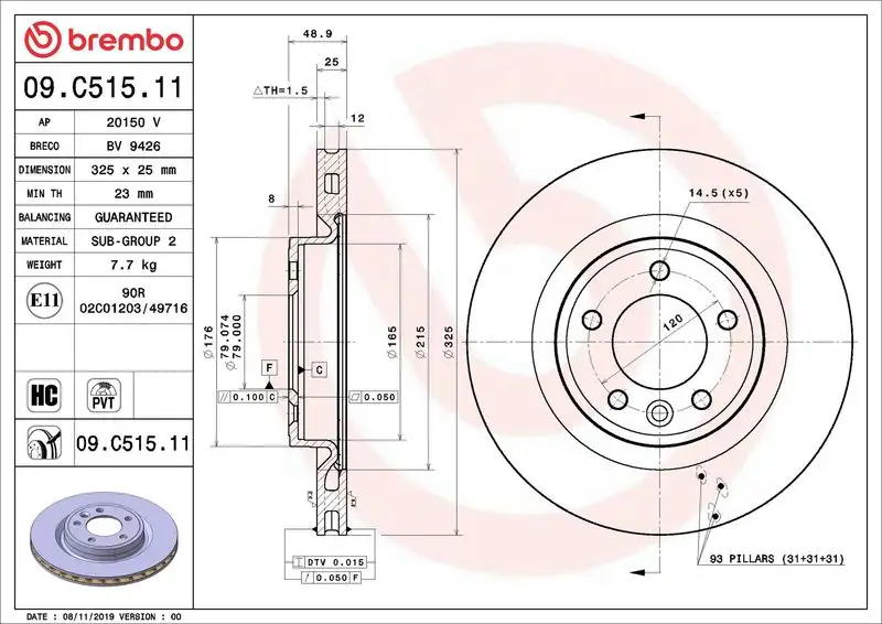 BREMBO 09.C515.11 Arka Fren Diski LR161897 resmi