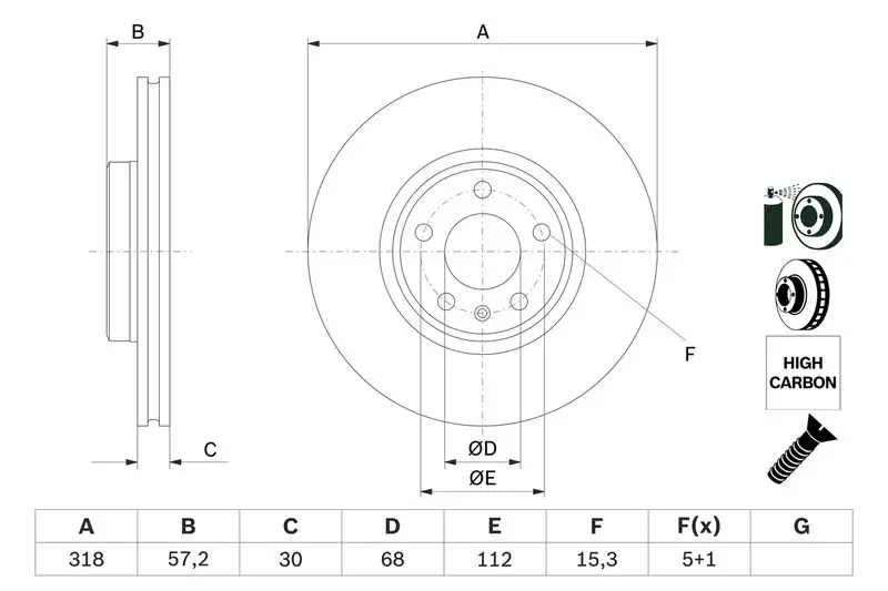 BOSCH 0986479E49 Ön Fren Diski 8W0615301AA resmi
