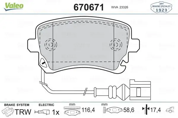 VALEO 670671 Arka Fren Balatası resmi