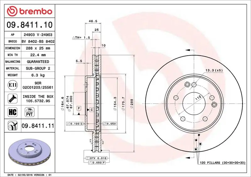BREMBO 09.8411.10 Ön Fren Diski A2034210312 resmi