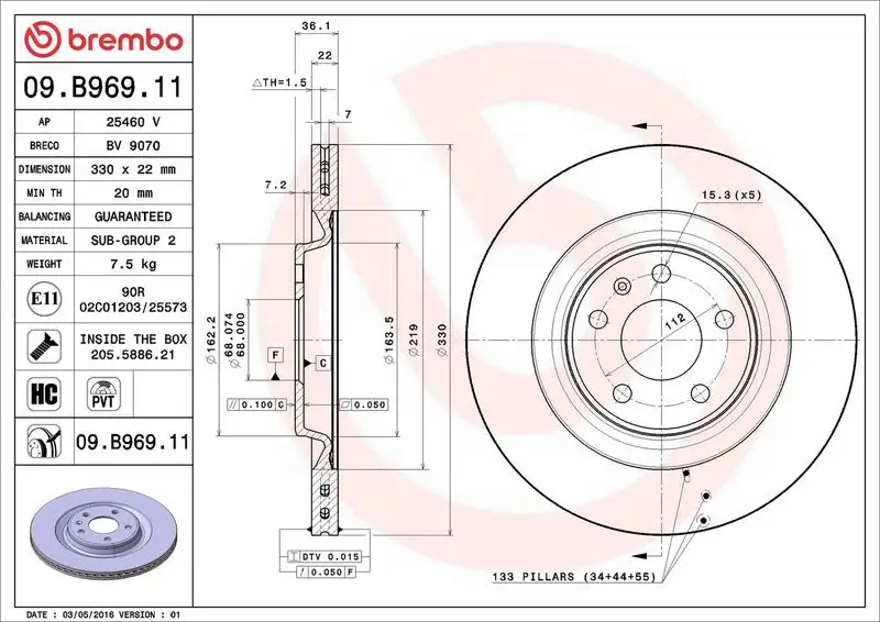 BREMBO 09.B969.11 Arka Fren Diski resmi