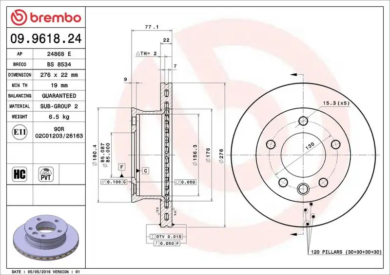 BREMBO 09.9618.24 Ön Fren Diski A9024210912 resmi