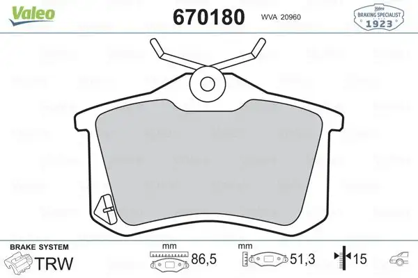VALEO 670180 Arka Fren Balatası resmi