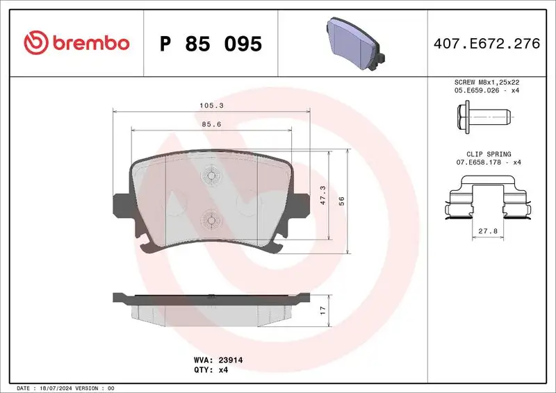 BREMBO P85095 Arka Fren Balatası resmi