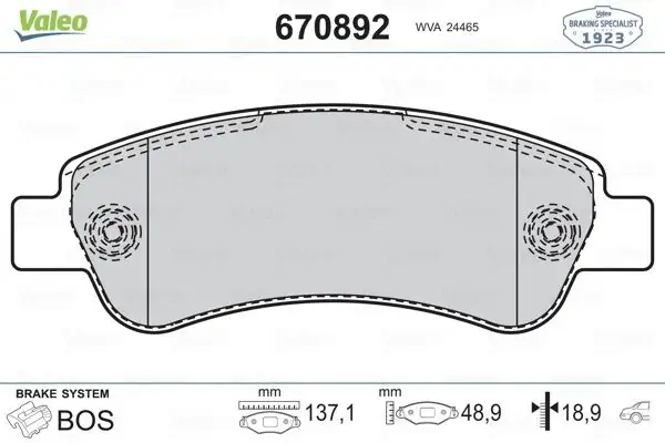 VALEO 670892 Arka Fren Balatası resmi