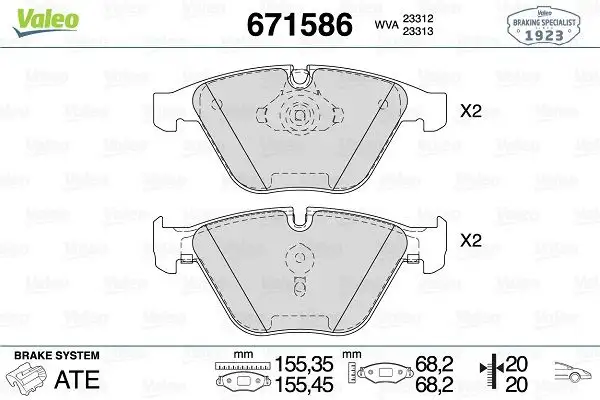 VALEO 671586 Ön Fren Balatası resmi
