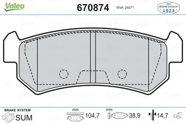 VALEO 670874 Arka Fren Balatası 96405131 resmi