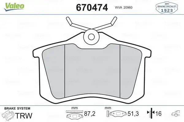 VALEO 670474 Arka Fren Balatası resmi