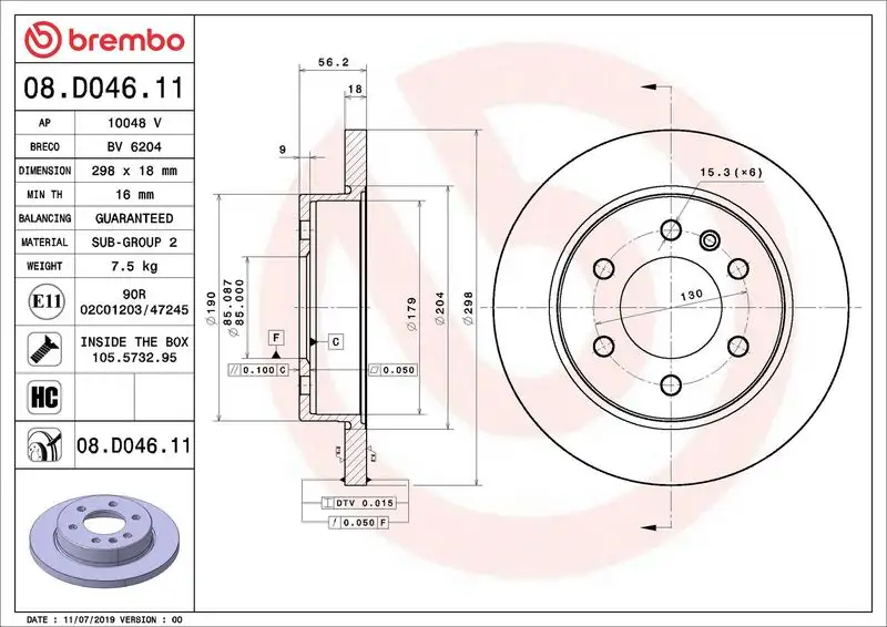 BREMBO 08.D046.11 Arka Fren Diski A9104232100 resmi