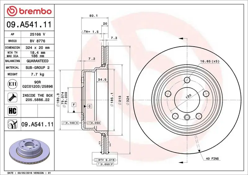 BREMBO 09.A541.11 Arka Fren Diski 34216756849 resmi