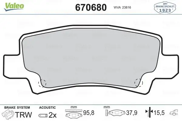 VALEO 670680 Arka Fren Balatası resmi