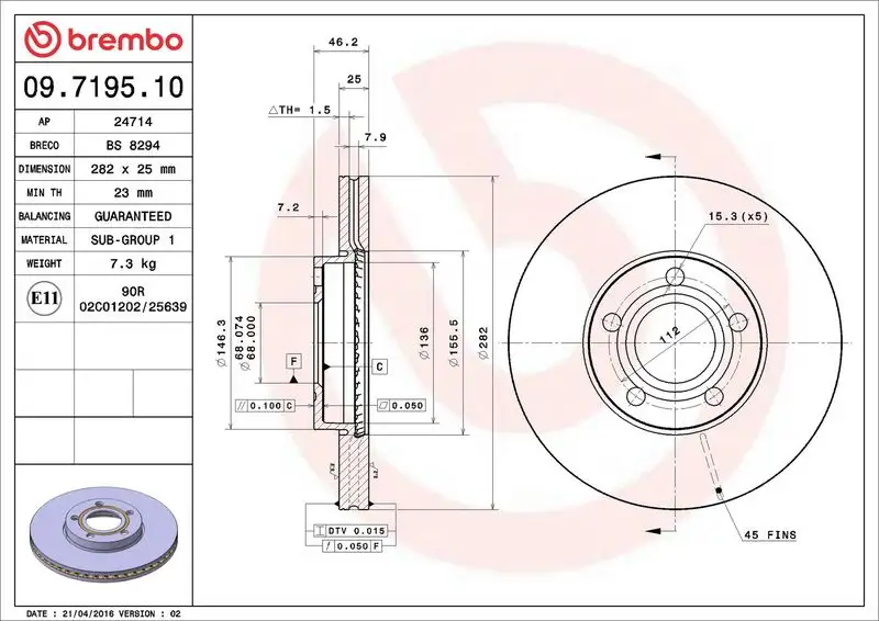BREMBO 09.7195.10 Ön Fren Diski 8E0615301C resmi