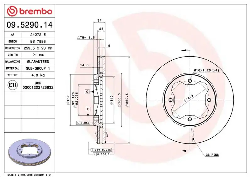 BREMBO 09.5290.14 Ön Fren Diski resmi
