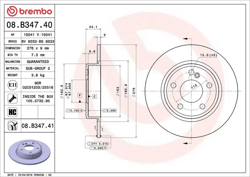 BREMBO 08.B347.40 Arka Fren Diski A2464230012 resmi