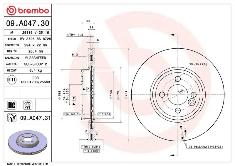 BREMBO 09.A047.31 Ön Fren Diski 34116858652 resmi