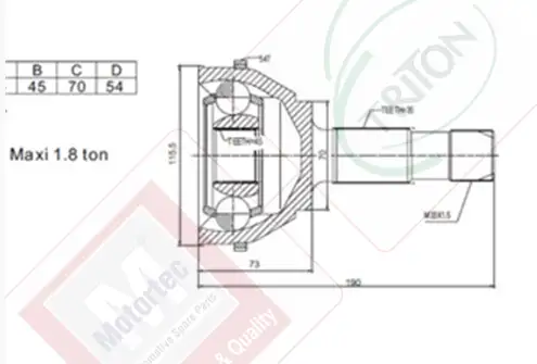MOTORTEC TMP0069 Aks Kafası (Dış) 9567582280 resmi