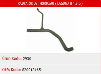 MASTER M2930 Radyatör Üst Hortumu 8200131651 resmi