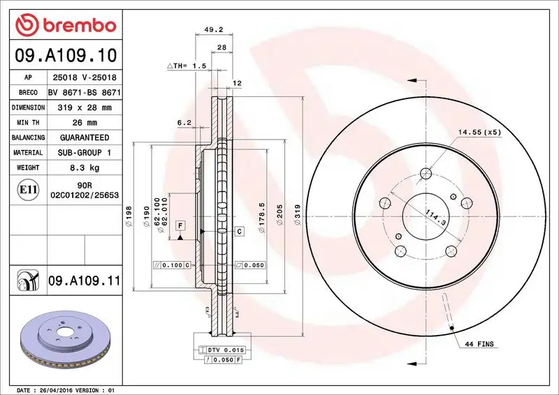 BREMBO 09.A109.11 Ön Fren Diski resmi