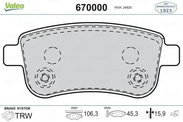 VALEO 670000 Arka Fren Balatası resmi