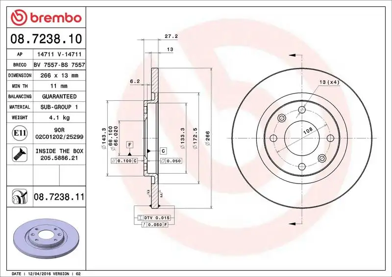 BREMBO 08.7238.11 Ön Fren Diski resmi