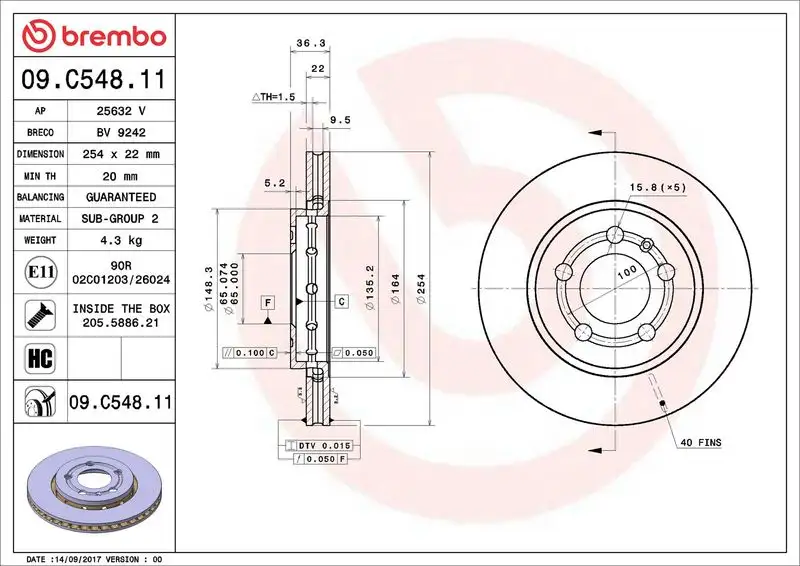 BREMBO 09.C548.11 Arka Fren Diski 6R0615601A resmi