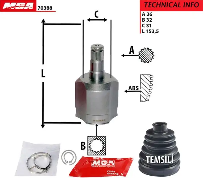 MGA 70388 Aks Kafası (İç) 1K0498103C resmi