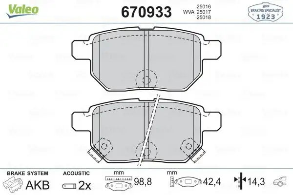 VALEO 670933 Arka Fren Balatası resmi