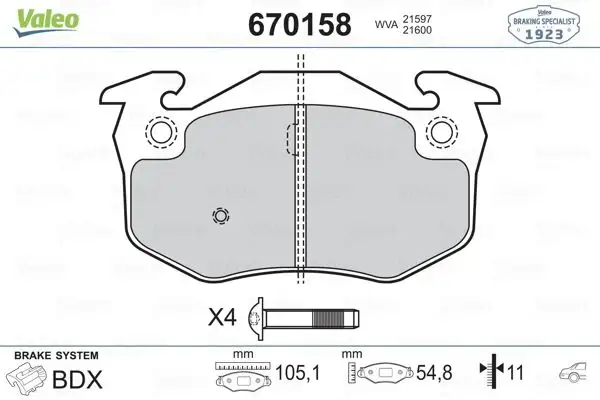 VALEO 670158 Arka Fren Balatası resmi