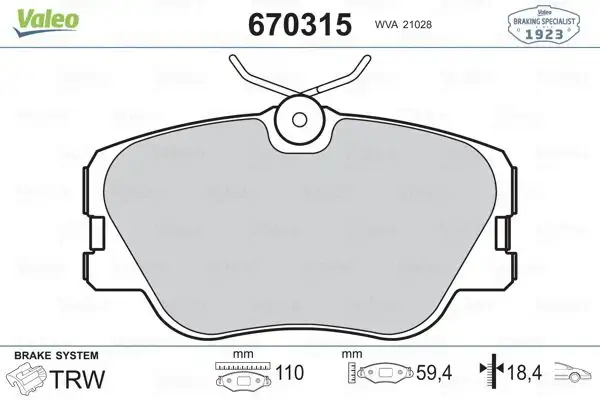 VALEO 670315 Ön Fren Balatası resmi