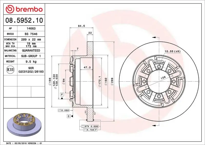BREMBO 08.5952.10 Arka Fren Diski resmi