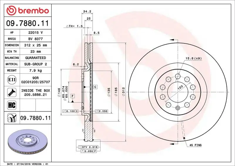 BREMBO 09.7880.11 Ön Fren Diski 8N0615301A resmi