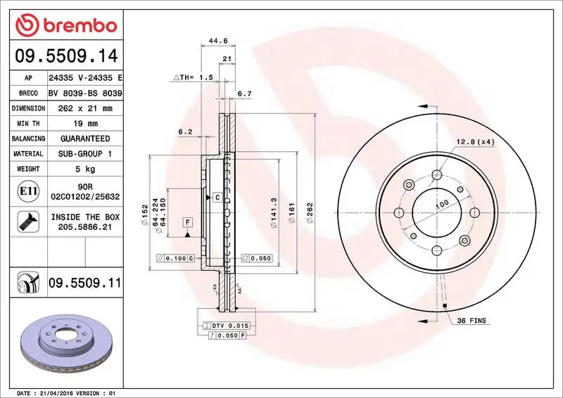 BREMBO 09.5509.14 Ön Fren Diski resmi