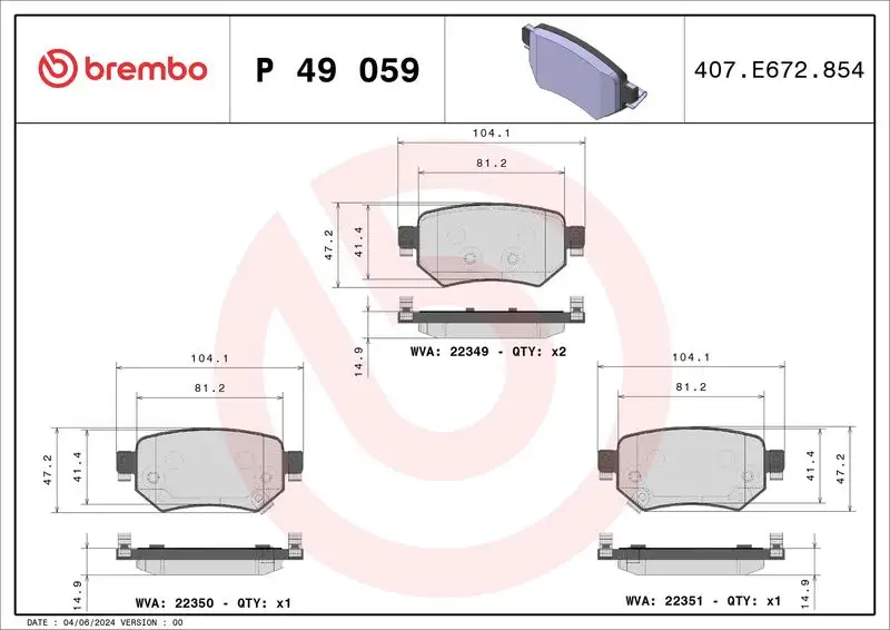 BREMBO P49059 Arka Fren Balatası resmi