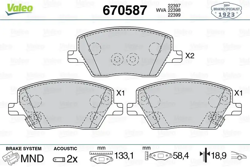 VALEO 670587 Ön Fren Balatası 77367910 resmi