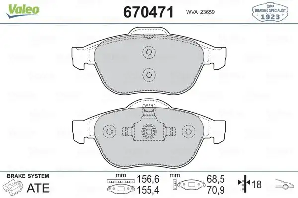 VALEO 670471 Ön Fren Balatası resmi