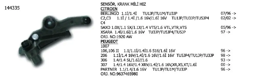 ÜNÜVAR 144335 Krank Sensörü 9637465980 resmi
