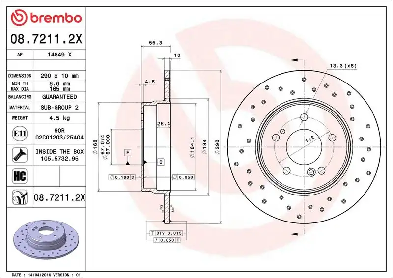 BREMBO 08.7211.2X Arka Fren Diski resmi
