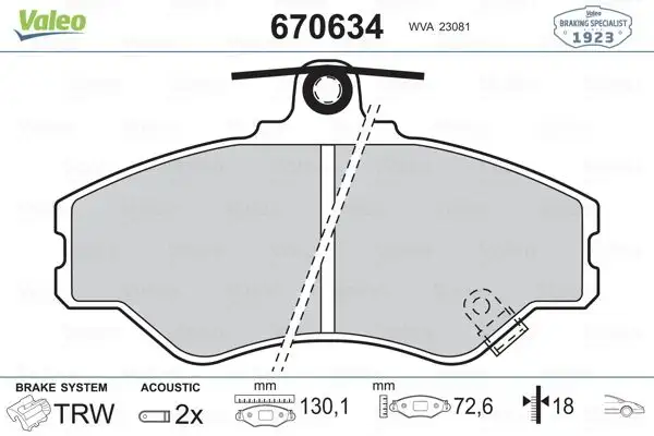 VALEO 670634 Ön Fren Balatası resmi