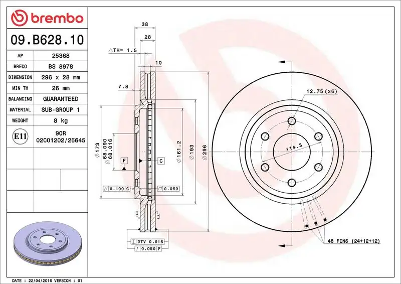 BREMBO 09.B628.10 Ön Fren Diski 40206EB30A resmi