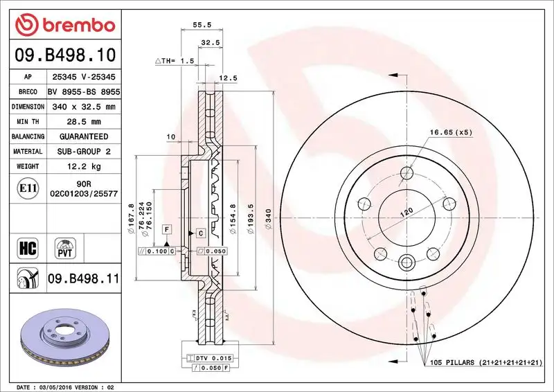 BREMBO 09.B498.10 Ön Fren Diski 7E0615301F resmi