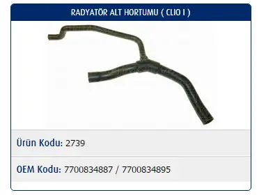 MASTER M2739 Radyatör Alt Hortumu 7700834887 resmi