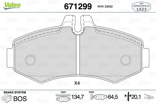 VALEO 671299 Ön Fren Balatası A0034200120 resmi