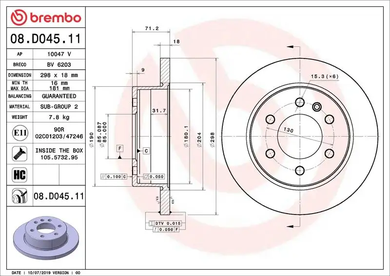 BREMBO 08.D045.11 Arka Fren Diski A9104230300 resmi